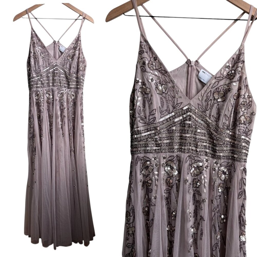 Asos Design Floral Sequin Embellished Midi Dress Womens 6 Formal